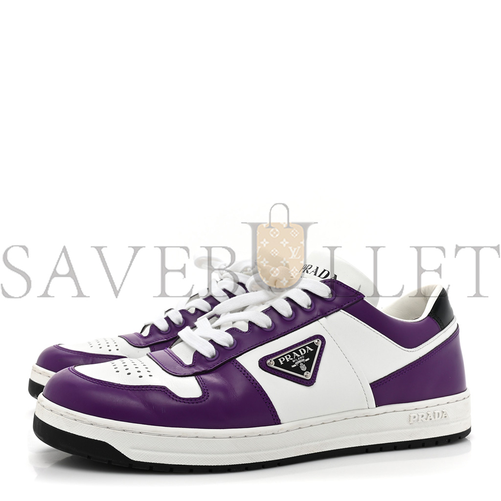 PRADA VITELLO ROIS METAL TRIANGLE LOGO MENS DOWNTOWN LOW TOP SNEAKERS 8 WHITE CICLAMINO