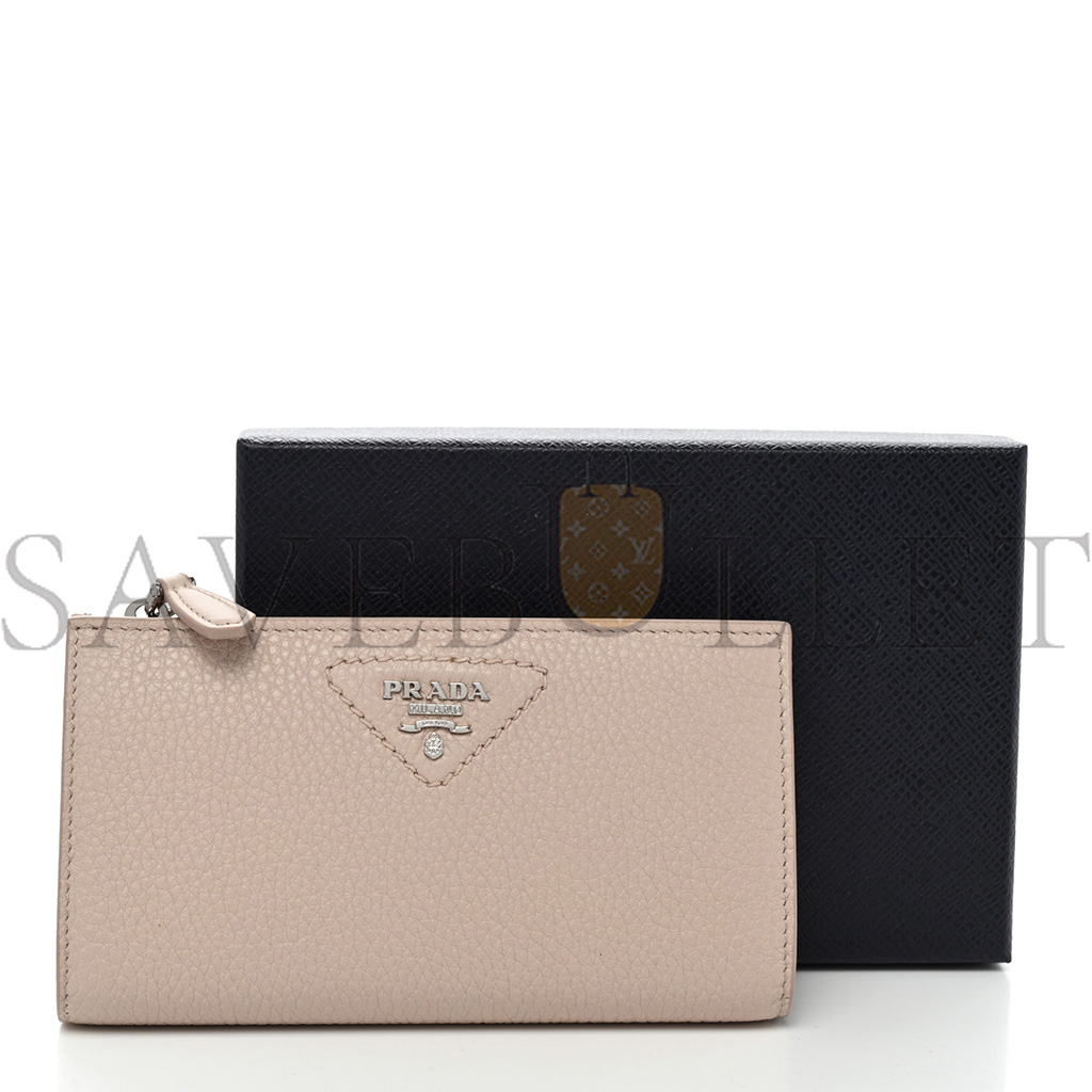 PRADA VITELLO DAINO TRIANGLE CONTINENTAL ZIP WALLET NINFEA (16*10*2cm)