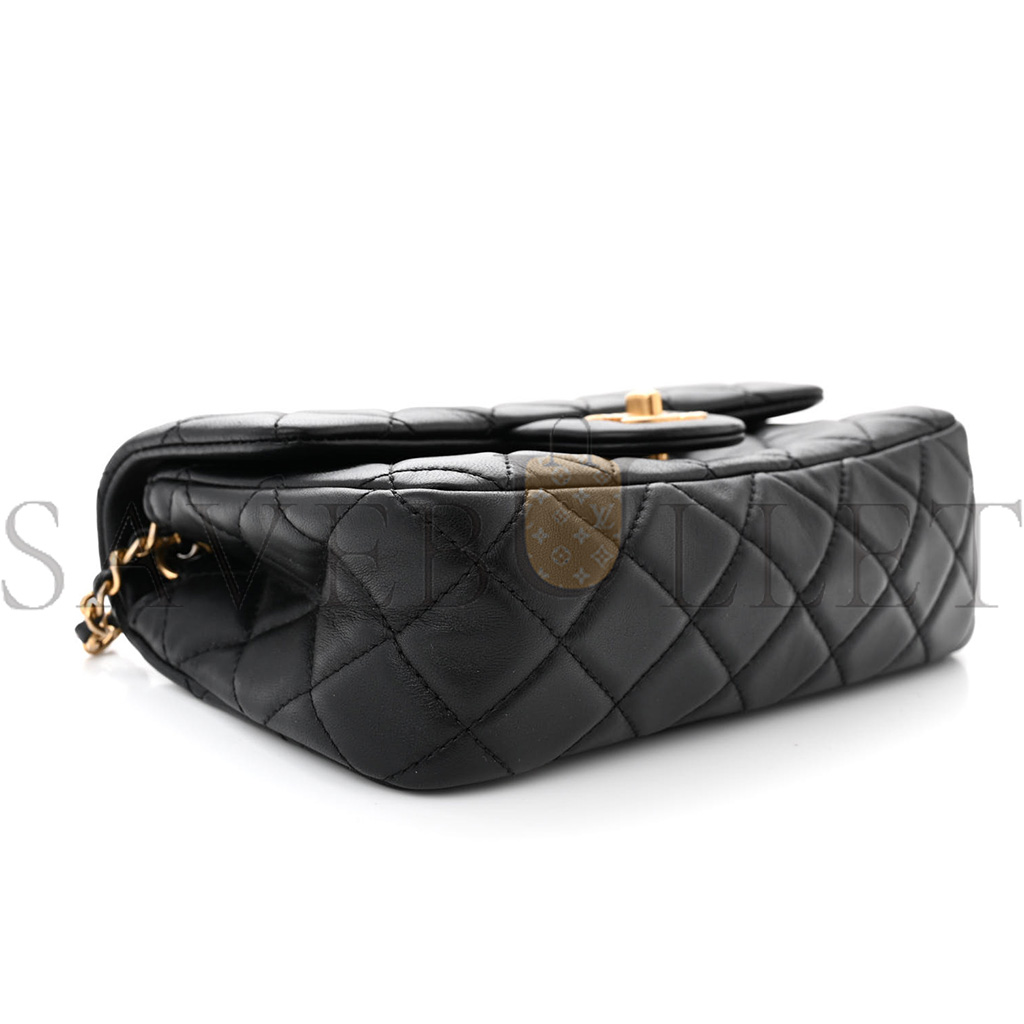 CHANEL MASTER LAMBSKIN QUILTED MINI RECTANGULAR PEARL CRUSH FLAP BLACK AS1787 (19*13*6cm)