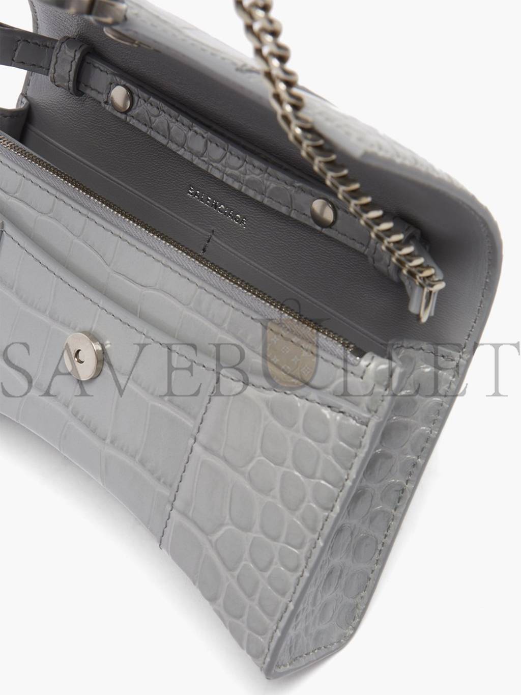 BALENCIAGA GREY HOURGLASS CROC-EFFECT LEATHER CROSS-BODY BAG MATCHESFASHION US (19.8*12.1*5cm)