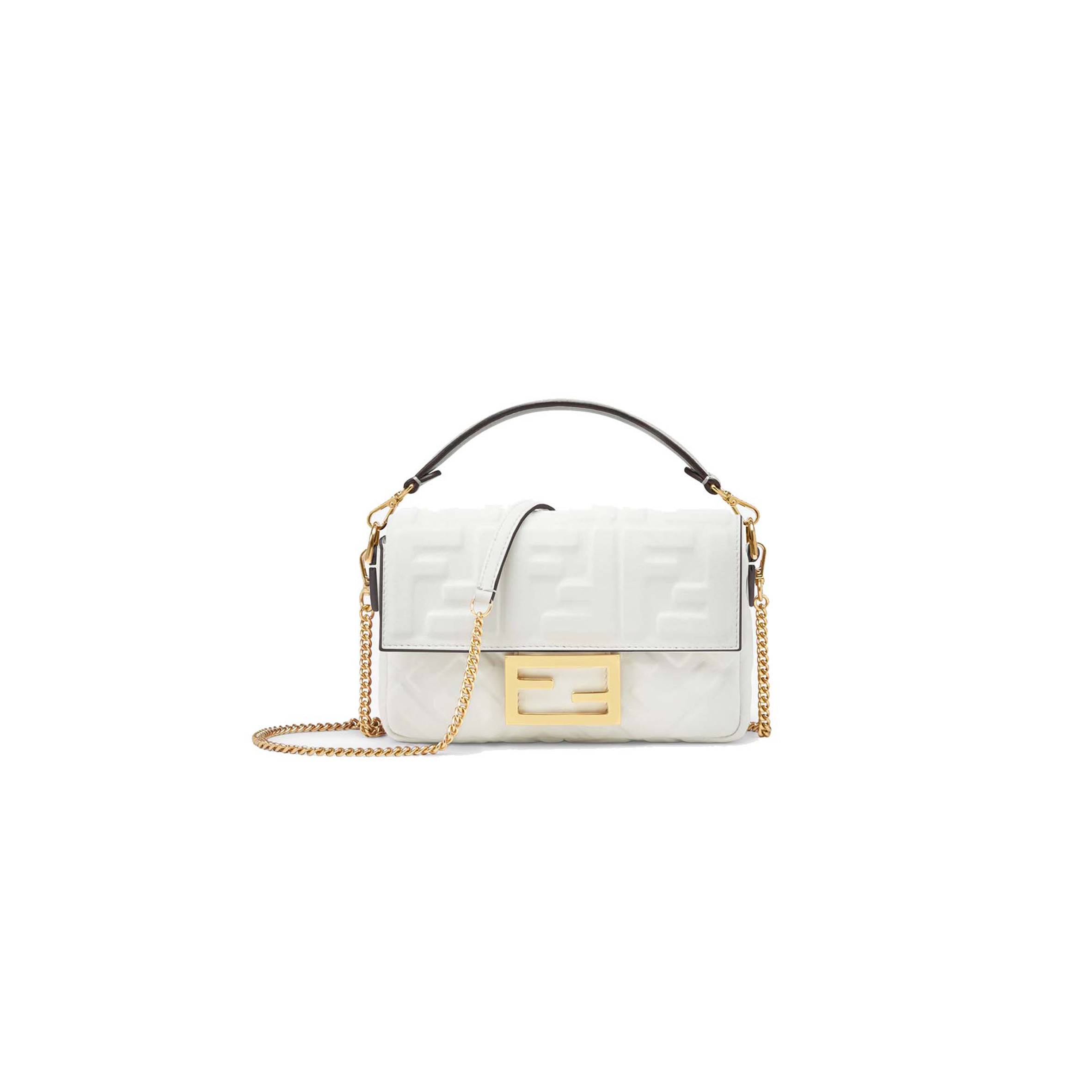 FENDI BAGUETTE MINI - WHITE LEATHER BAG 8BS017A72VF15AO (19*11.5*4cm)