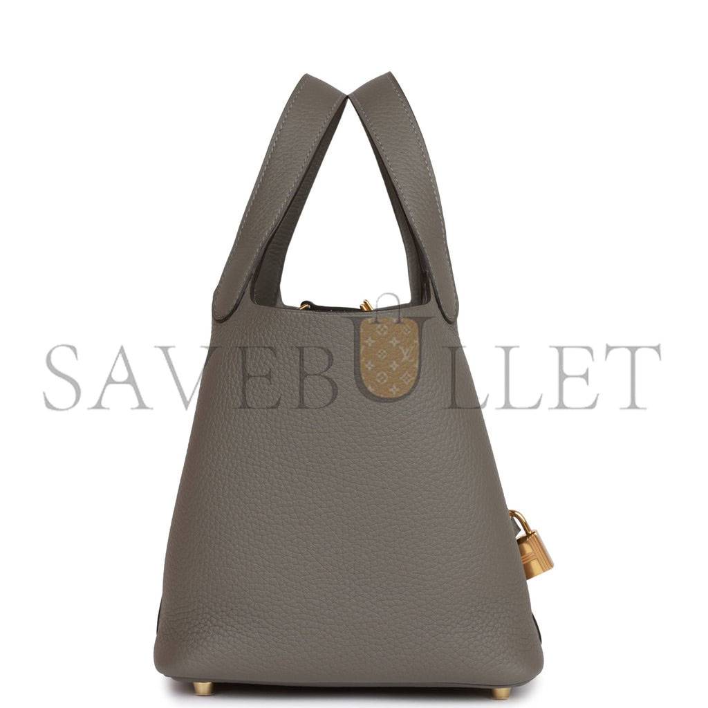 HERMES PICOTIN LOCK 18 GRIS MEYER CLEMENCE GOLD HARDWARE (18*13*18cm)