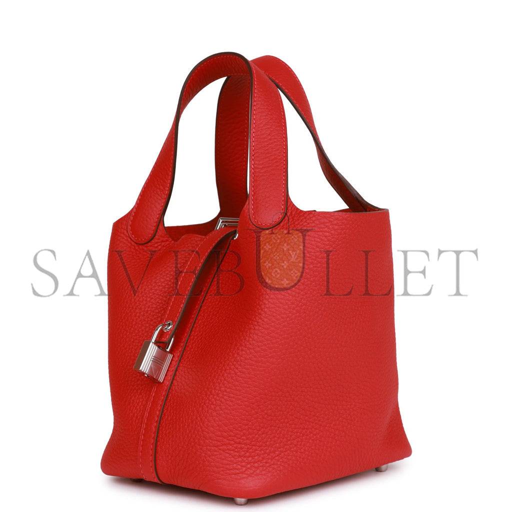 HERMES PICOTIN LOCK 18 VERMILLION CLEMENCE PALLADIUM HARDWARE (18*13*18cm)