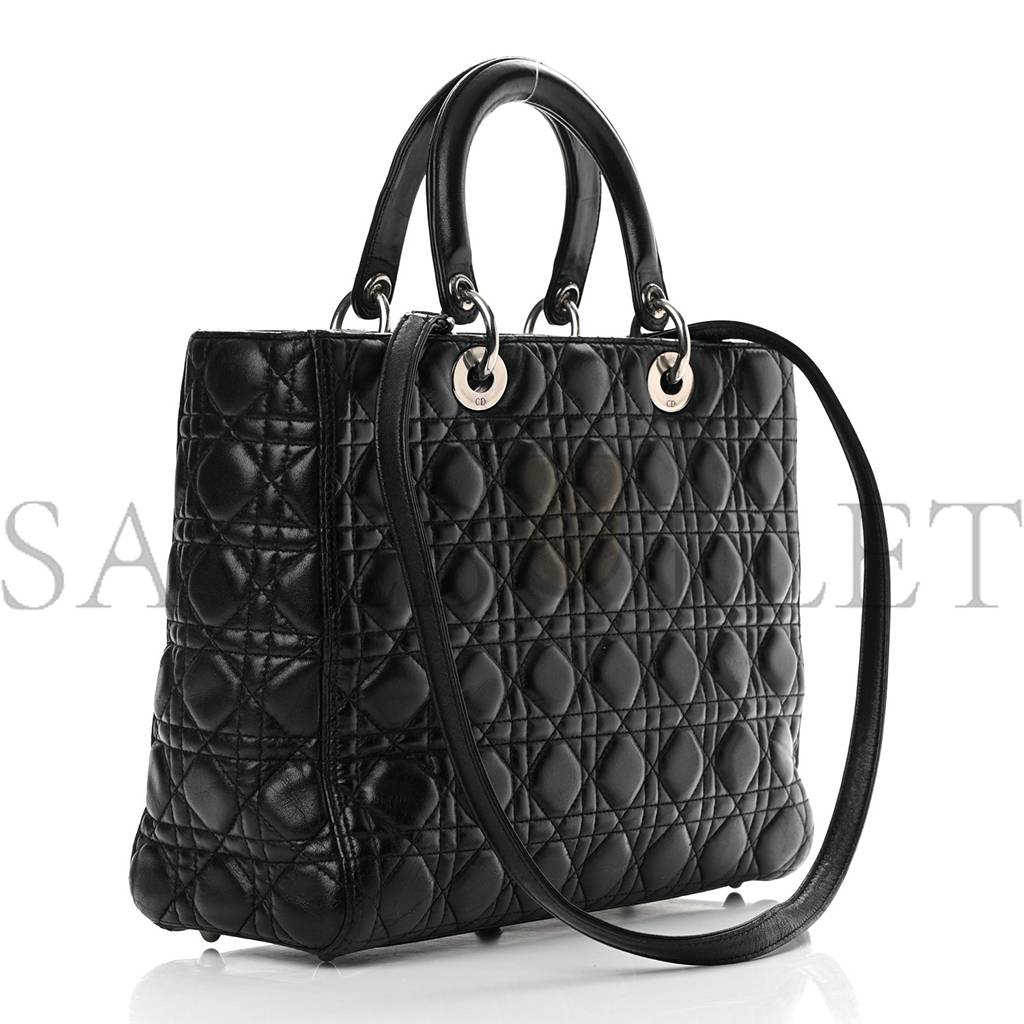 DIOR LAMBSKIN CANNAGE LARGE LADY DIOR BLACK (31*25*12.1cm)