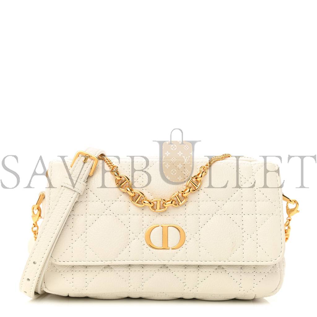 DIOR SUPPLE CALFSKIN CANNAGE CARO POUCH WITH CHAIN LATTE (18*10*6.4cm)