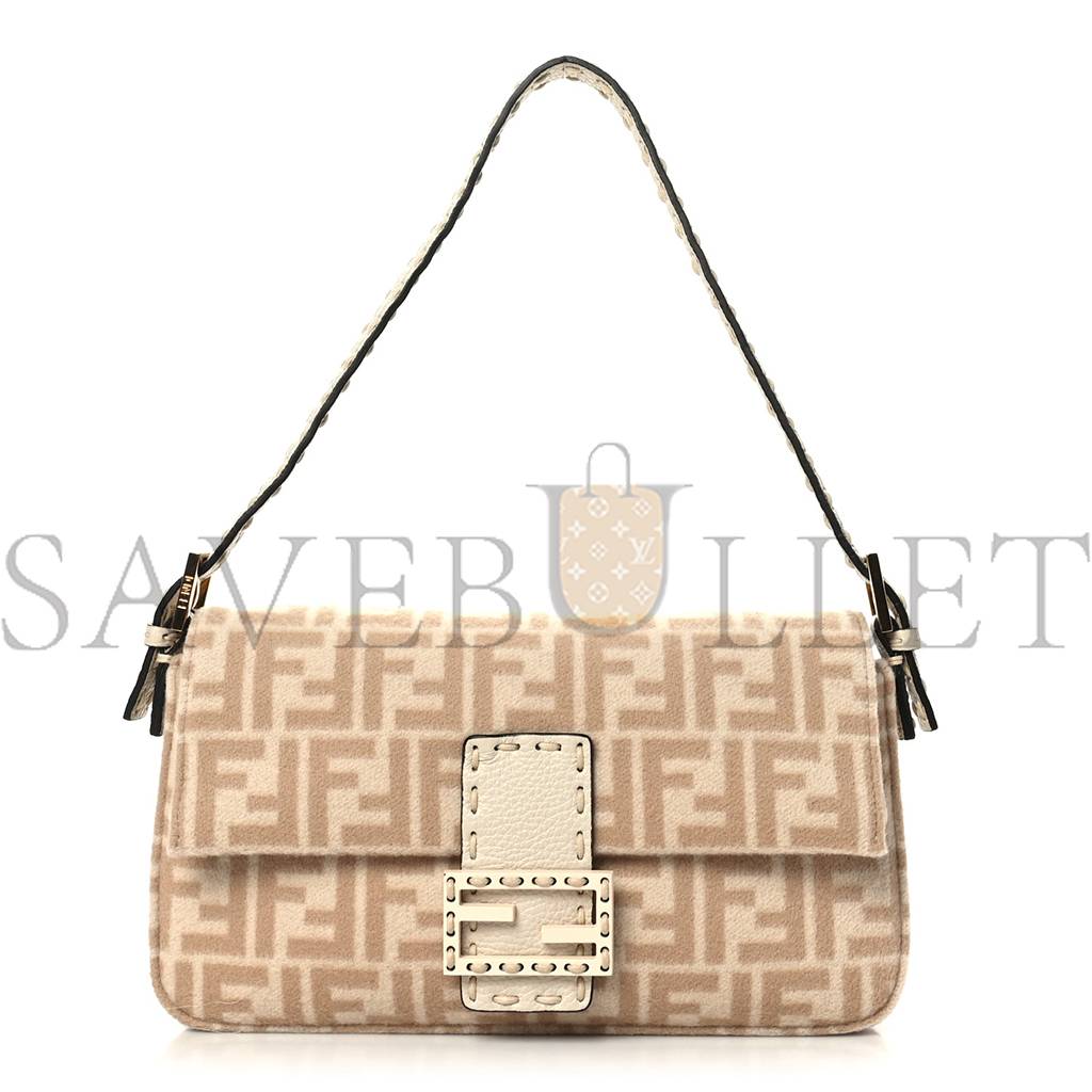 FENDI WOOL CUOIO ROMANO SELLERIA FF 1974 BAGUETTE 1997 BEIGE CAMMELLO CAMELIA (27*15*6cm)